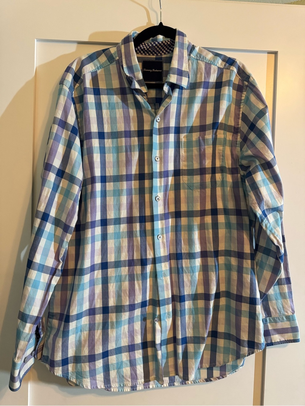 Tommy Bahama Blue and White Plaid Button-Down Shirt